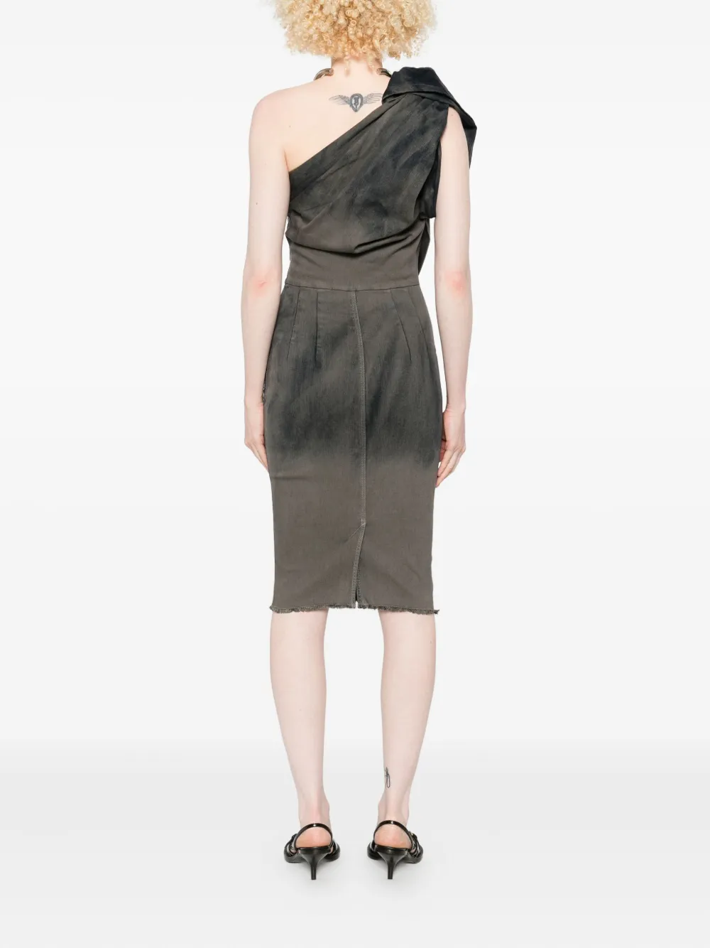 Rick Owens One-shoulder Denim Midi Dress In Gray