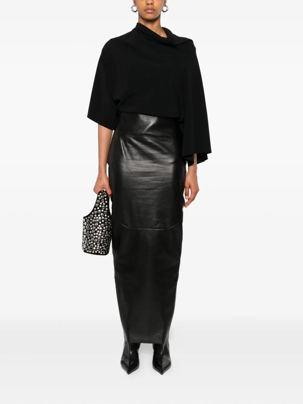 Rick Owens leather maxi skirt Zwart