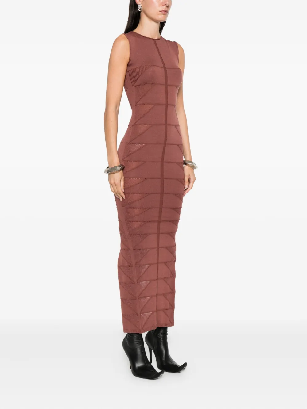 Rick Owens Knitted Sleeveless Midi Dress In Brown