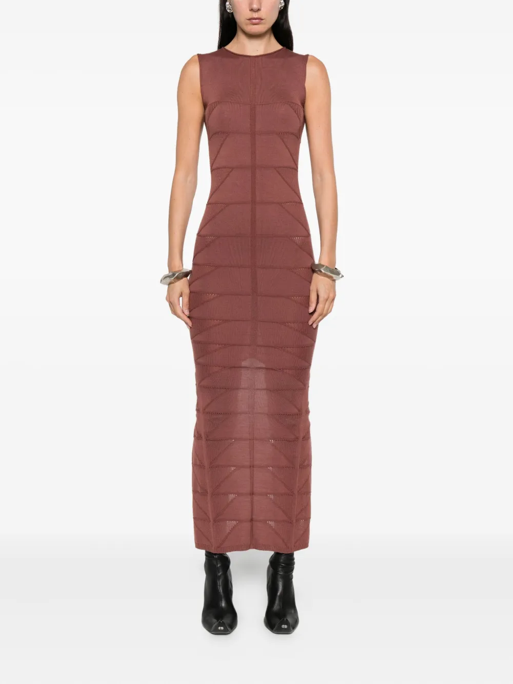 Rick Owens Knitted Sleeveless Midi Dress In Brown