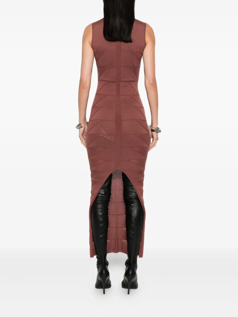 Rick Owens Knitted Sleeveless Midi Dress In Brown