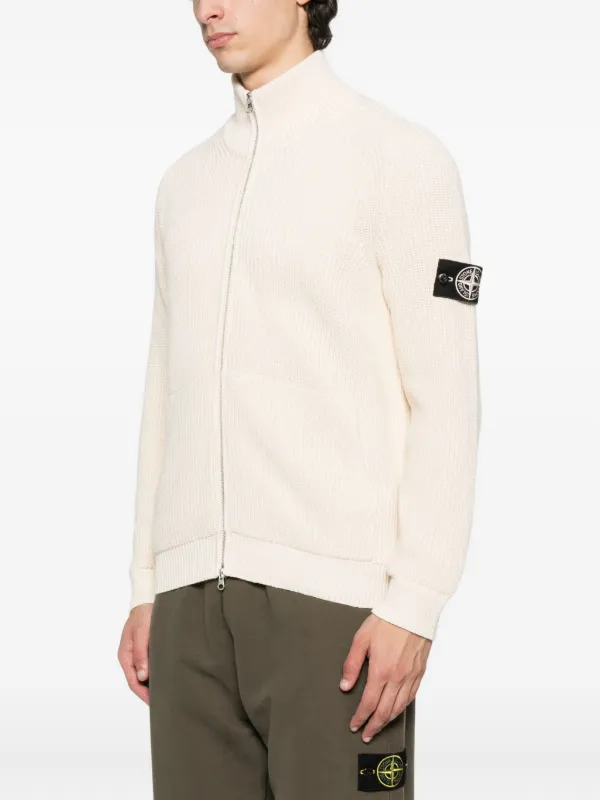 Stone  アイボリー ジップアップニット Stone Island Raw Beauty zip-up Cardigan | Neutrals | FARFETCH