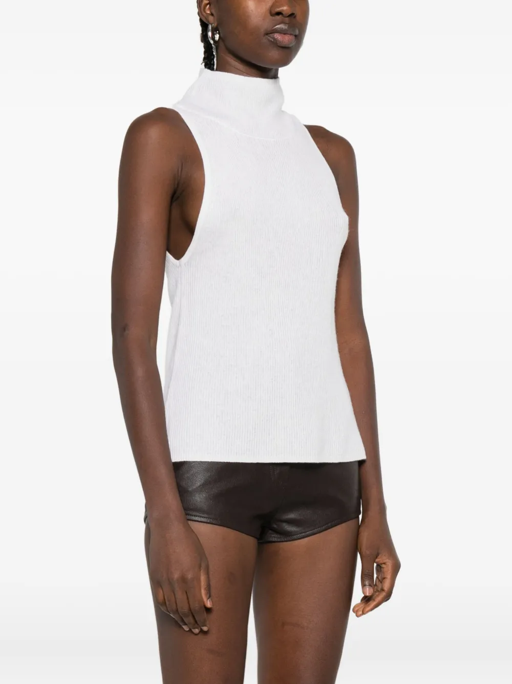 St Agni High-neck Ribbed Vest In White