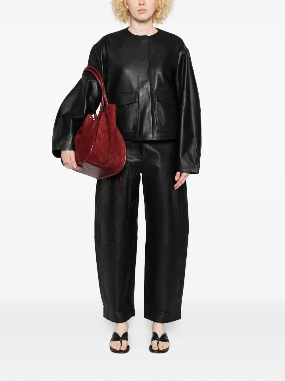 St. Agni leather straight-leg trousers - Zwart