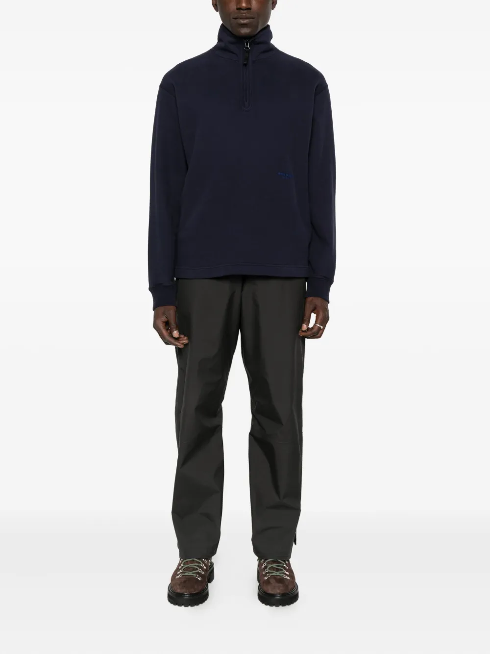 Stone Island Poloshirt met halve rits en fleece textuur - Blauw