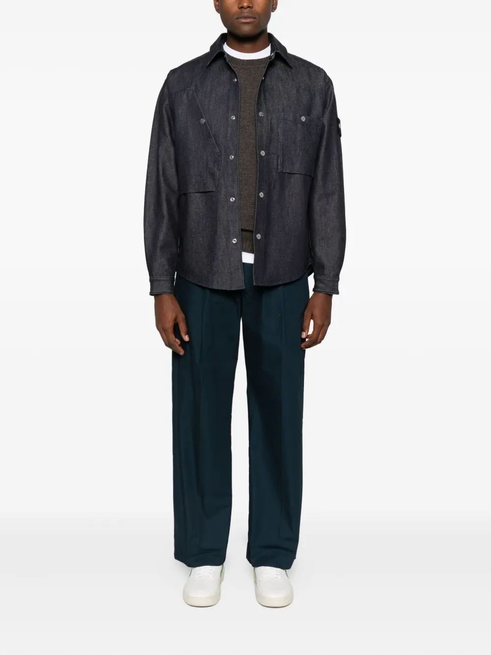 Stone Island Compass-badge denim shirt - Blauw