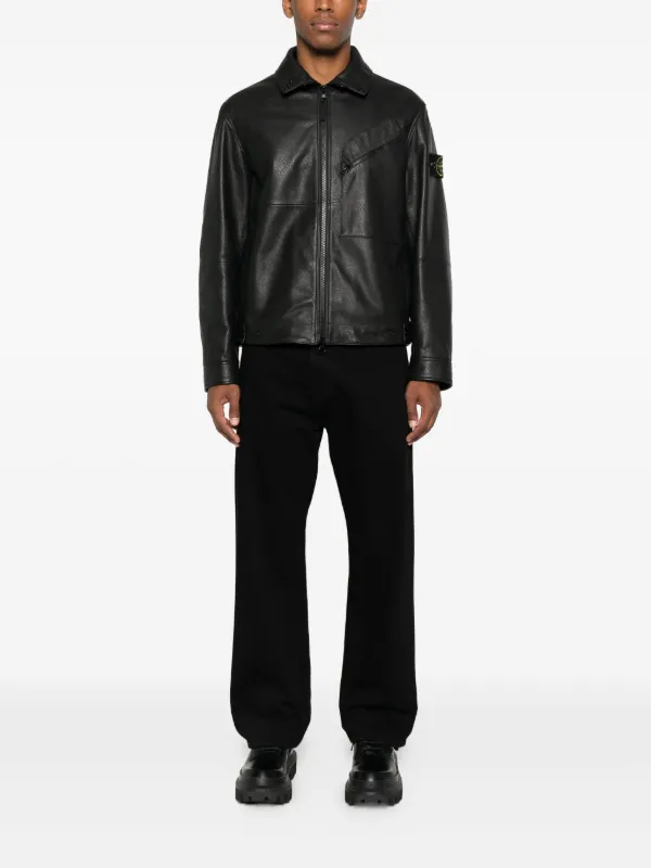 Stone Island Panelled zip-fastening Leather Jacket | Black