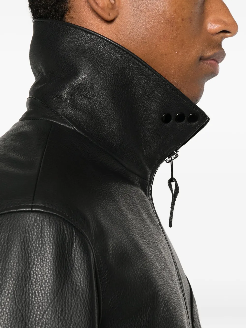 Stone Island Leren jack met ritssluiting en vlakken Zwart