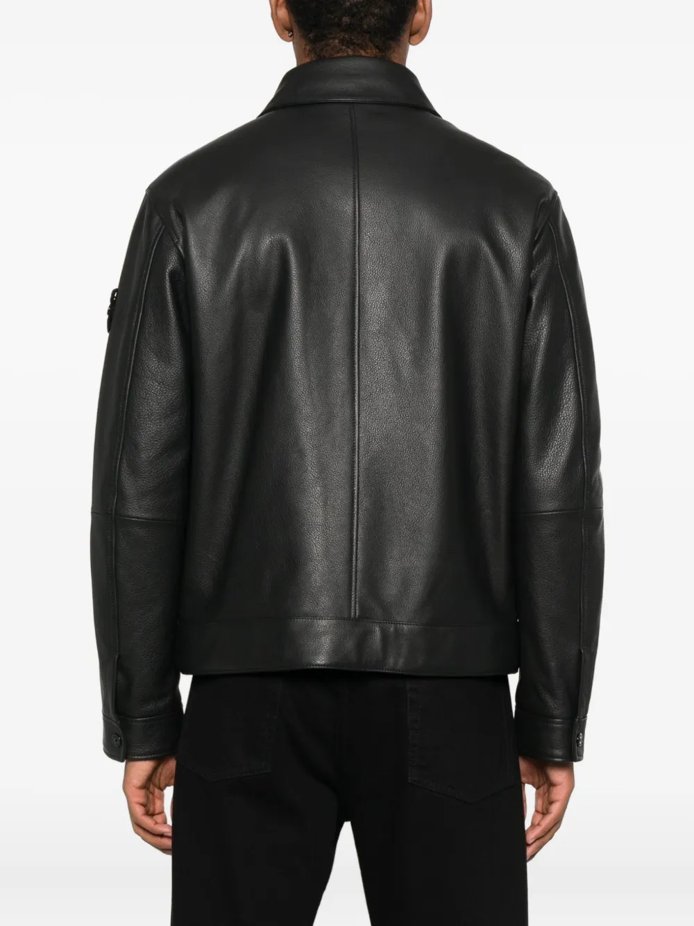 Stone Island Leren jack met ritssluiting en vlakken Zwart