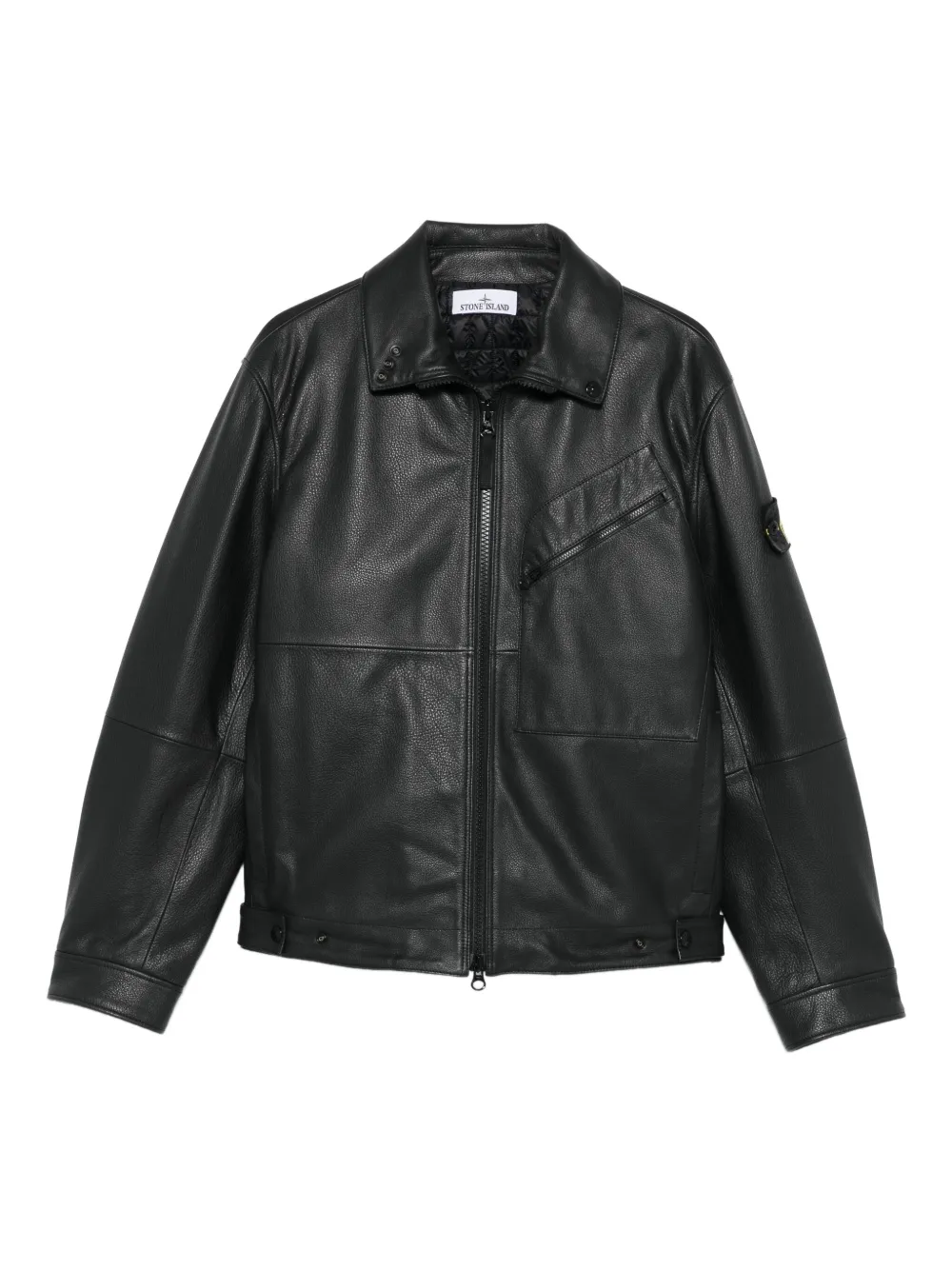 Stone Island panelled zip-fastening leather jacket Zwart