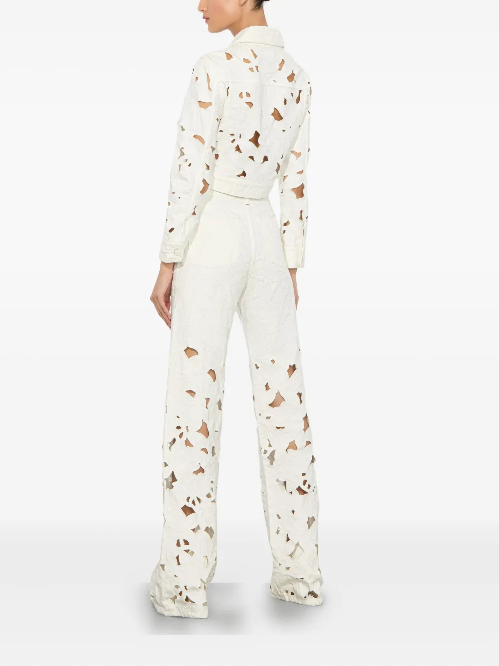 Alice And Olivia Weezy High Rise Embroidered Eyelet Pants In Off White