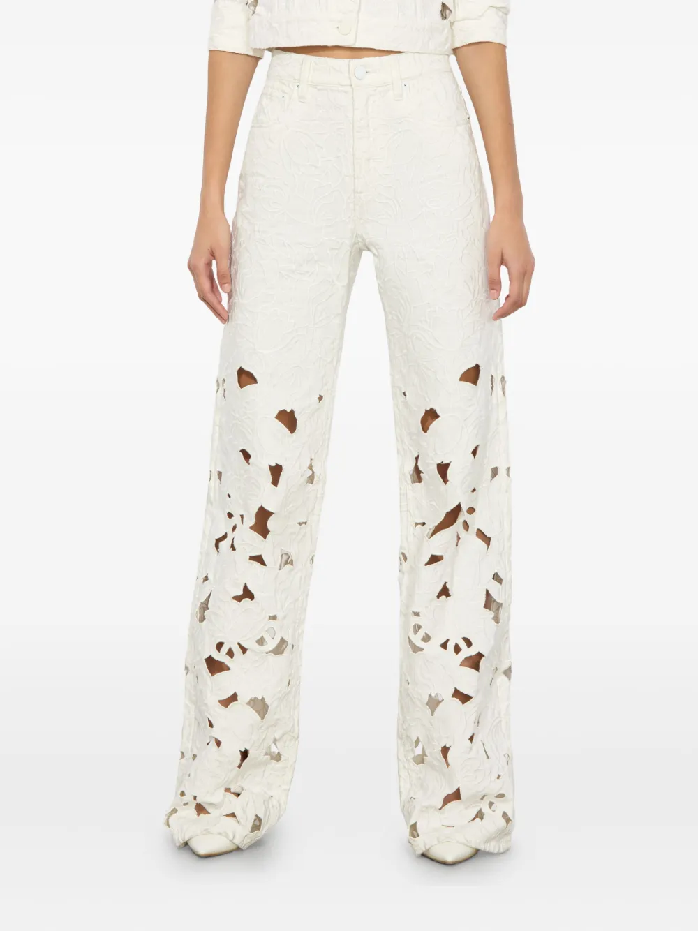 alice + olivia Weezy high waist jeans met geborduurd ringlets Wit