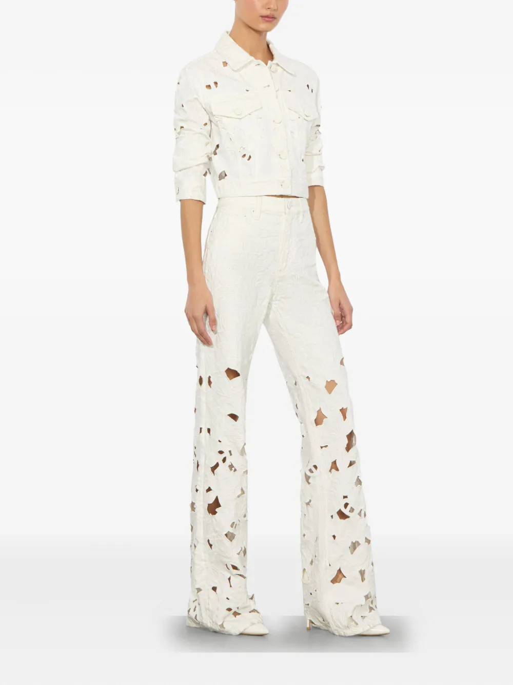 Alice And Olivia Weezy High Rise Embroidered Eyelet Pants In Off White