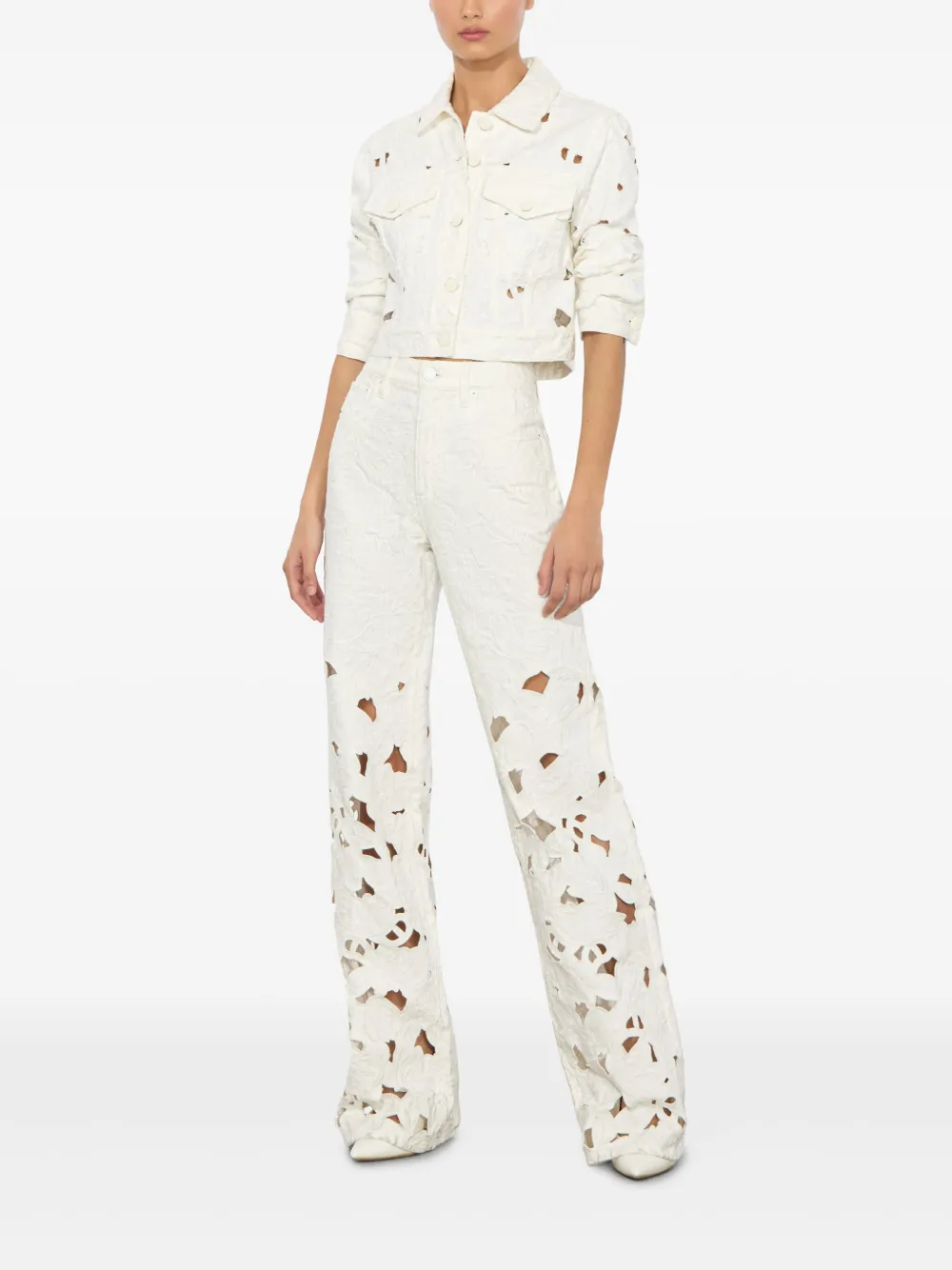 alice + olivia Weezy high waist jeans met geborduurd ringlets Wit