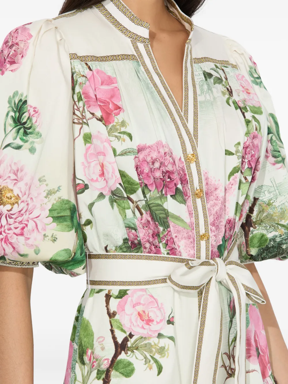 【Alice+Olivia】CORA 花柄 タイ付き ティアード シャツドレス Cora Shirt Dress In Rose Whisper | Alice + Olivia