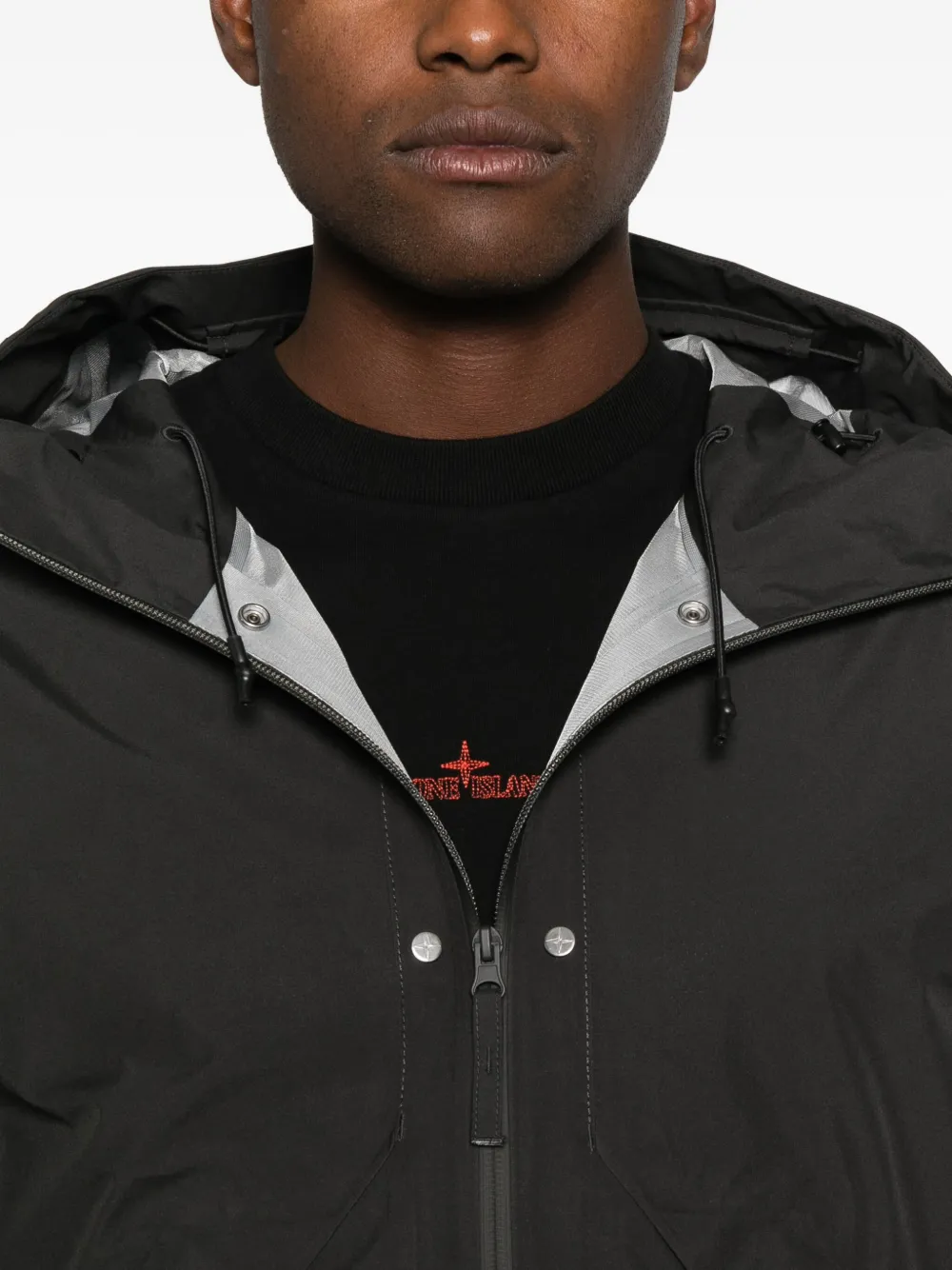 Stone Island Water-resistant Hooded Short Coat In Gray