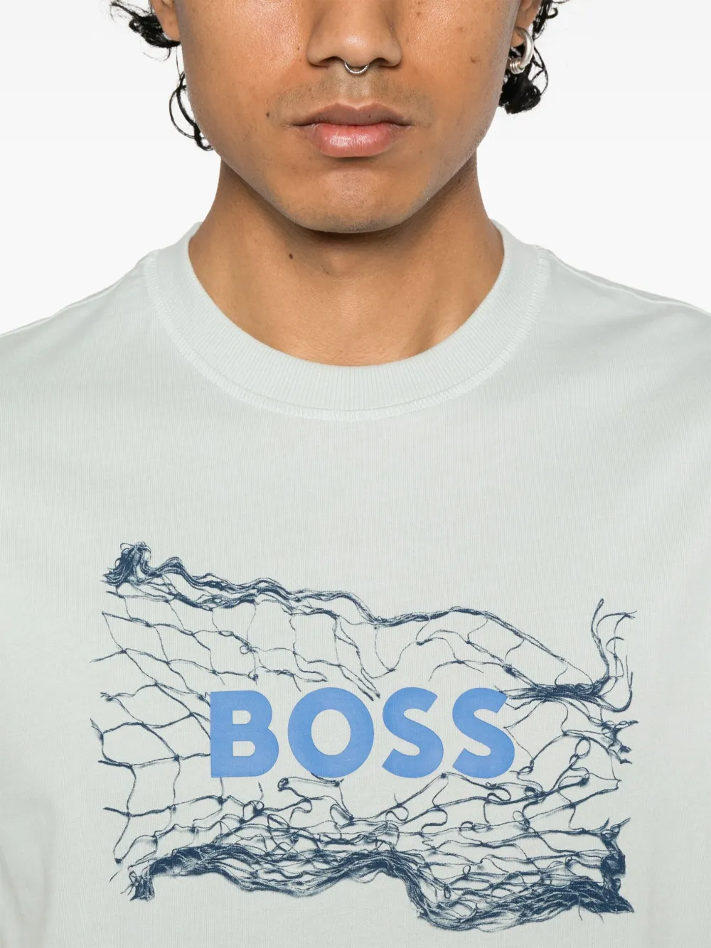 BOSS Katoenen T-shirt met logoprint Blauw