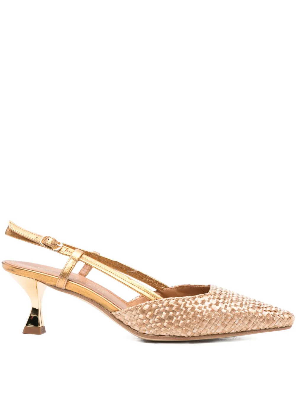 Julie Dee 65mm woven slingback pumps Brown