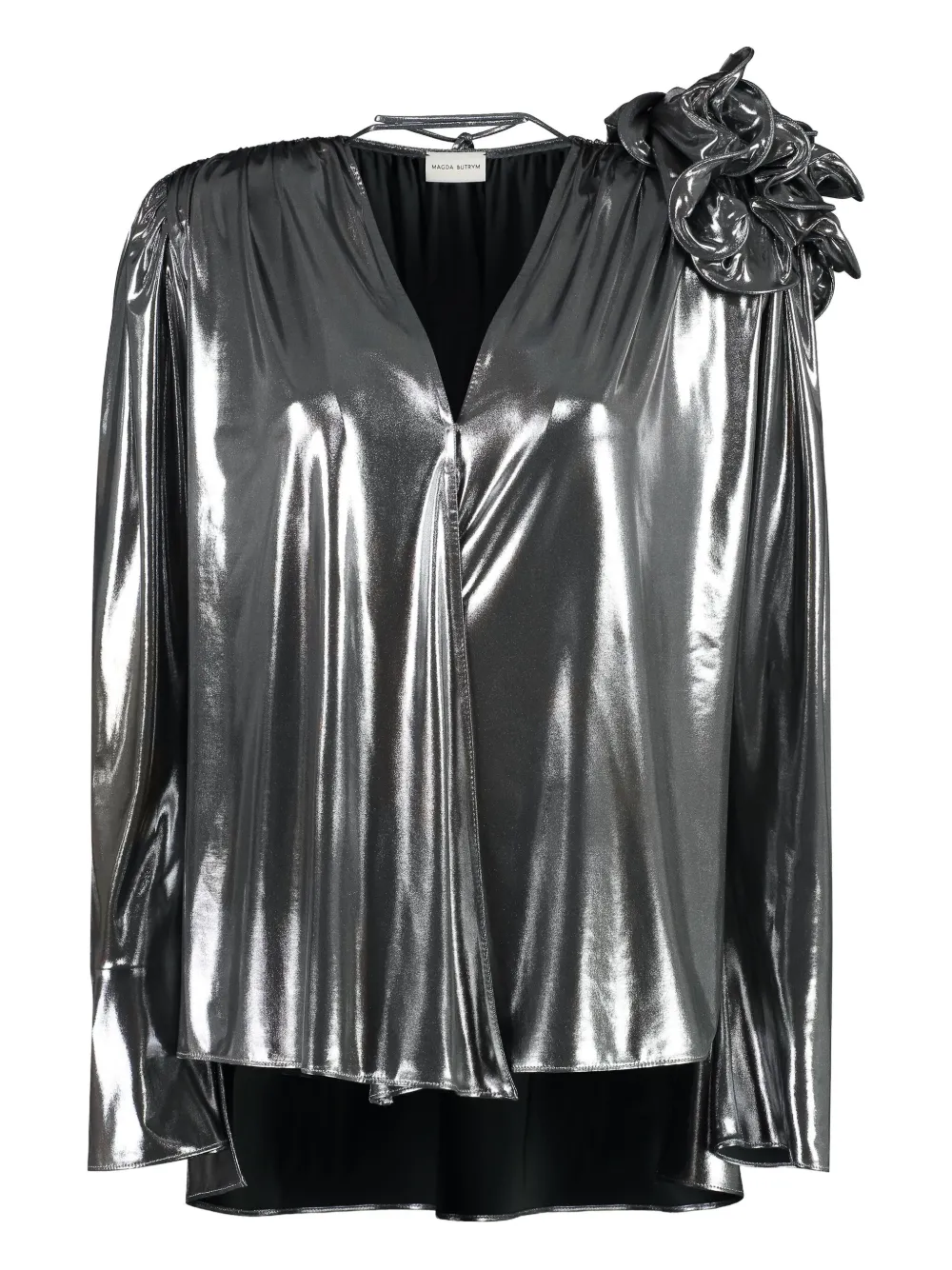 Magda Butrym blusa con cuello en V | plateado | Image 1