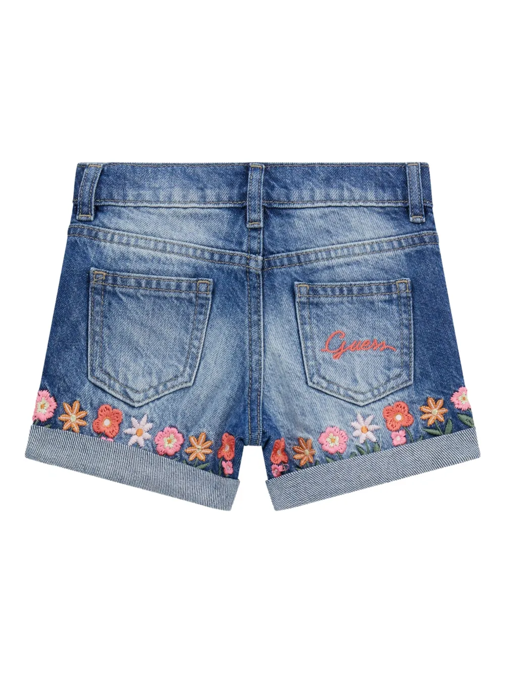 guess kids floral-embroidered denim shorts | Girls Denim Shorts | Image 2