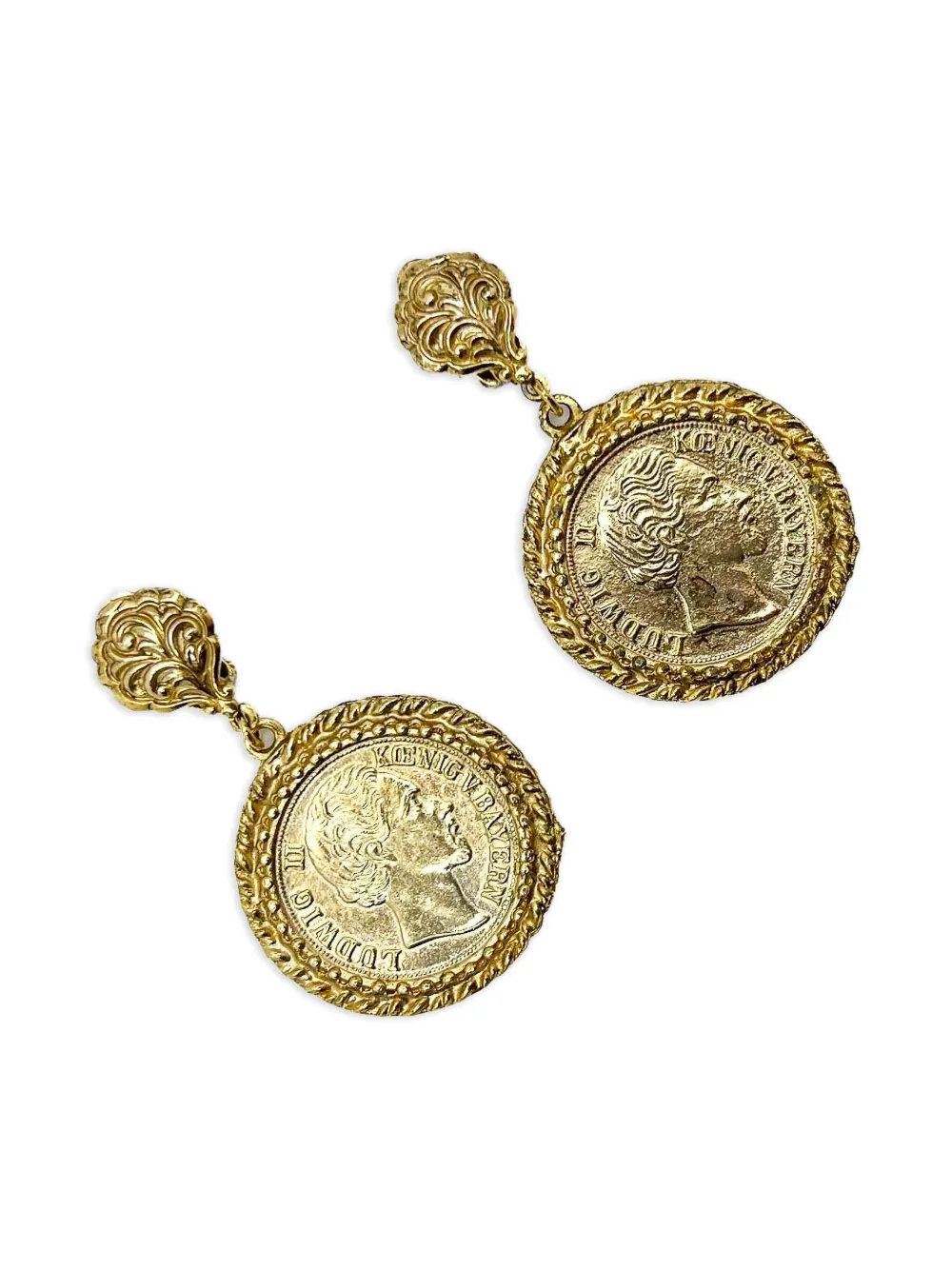 Pre-owned Jennifer Gibson Jewellery 1980s Statement Medallion Coin Earrings In Gold