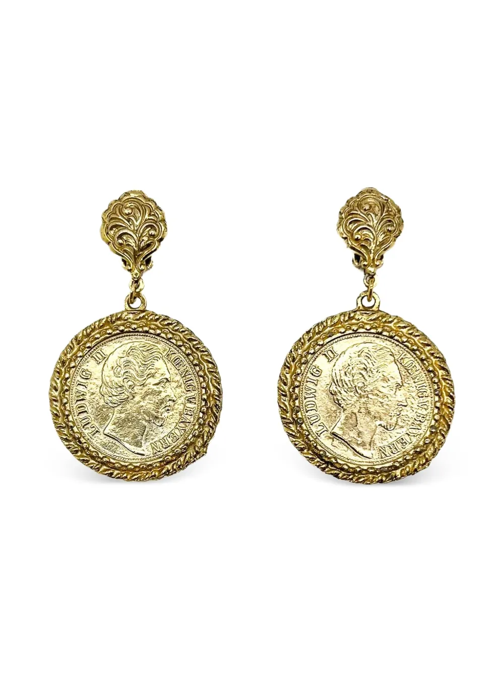 Jennifer Gibson Jewellery 1980s Statement Medallion coin earrings | Gold | Image 1