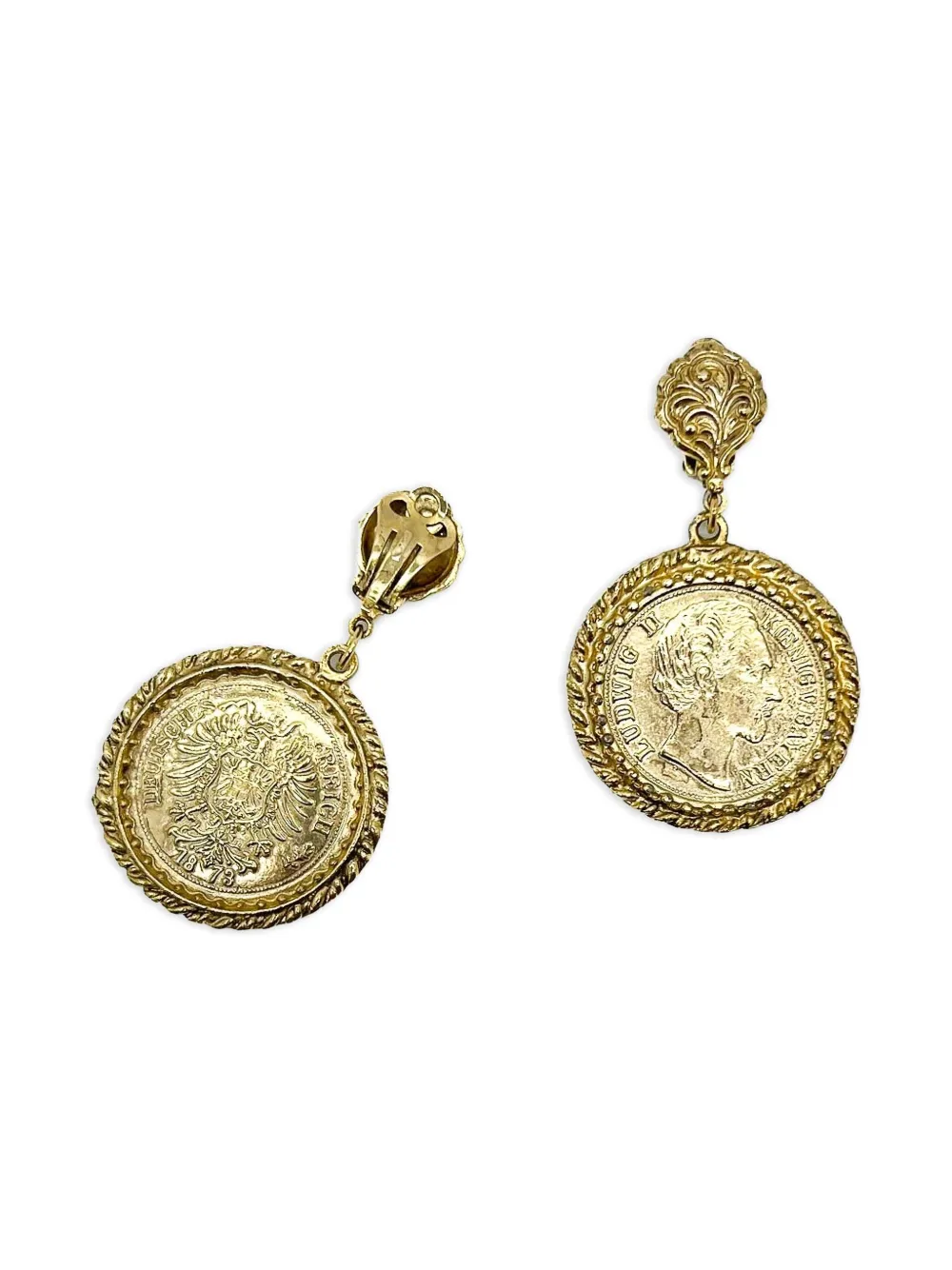 Pre-owned Jennifer Gibson Jewellery 1980s Statement Medallion Coin Earrings In Gold