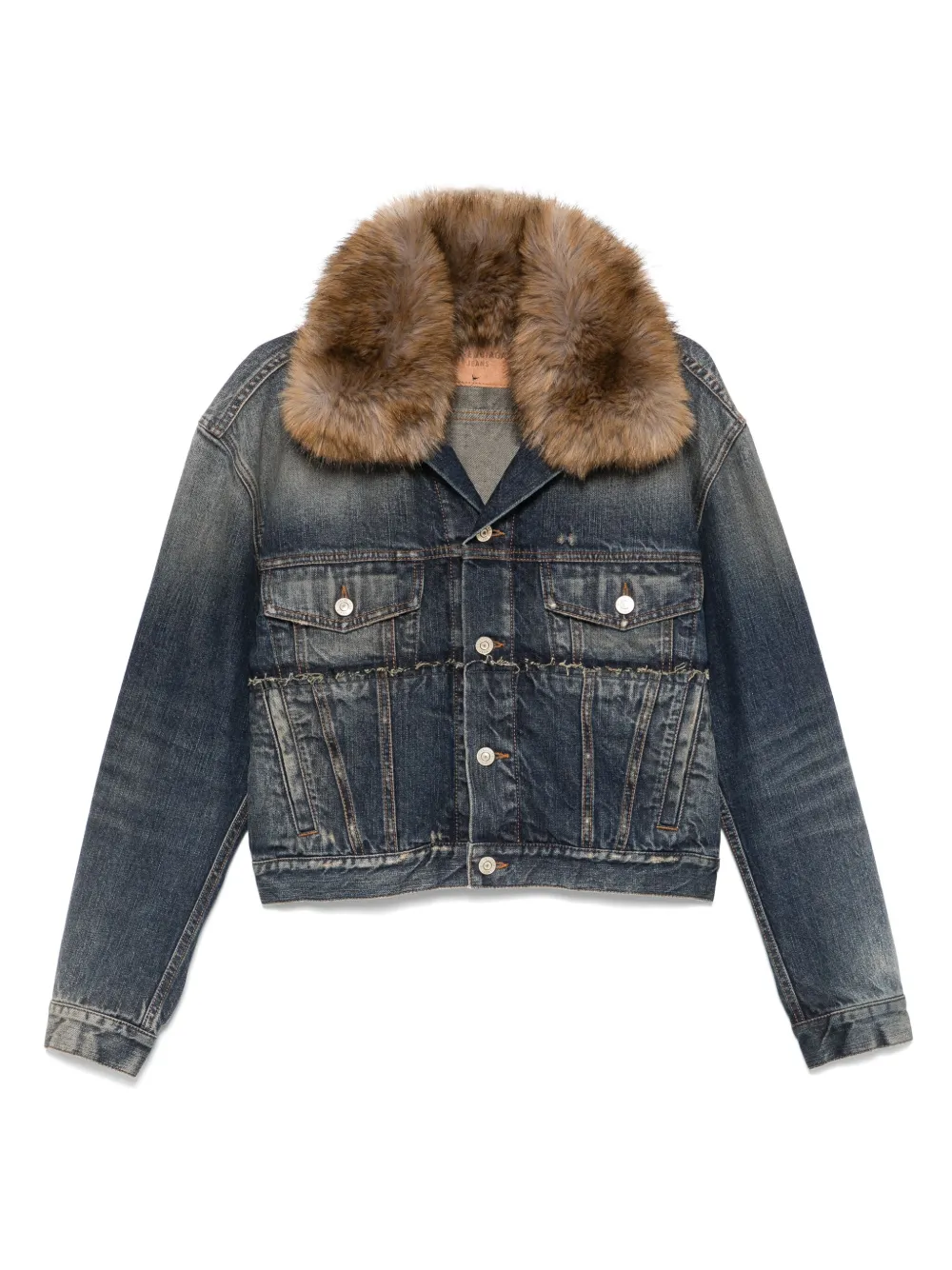 Balenciaga Spijkerjack met kraag van imitatiebont Blauw