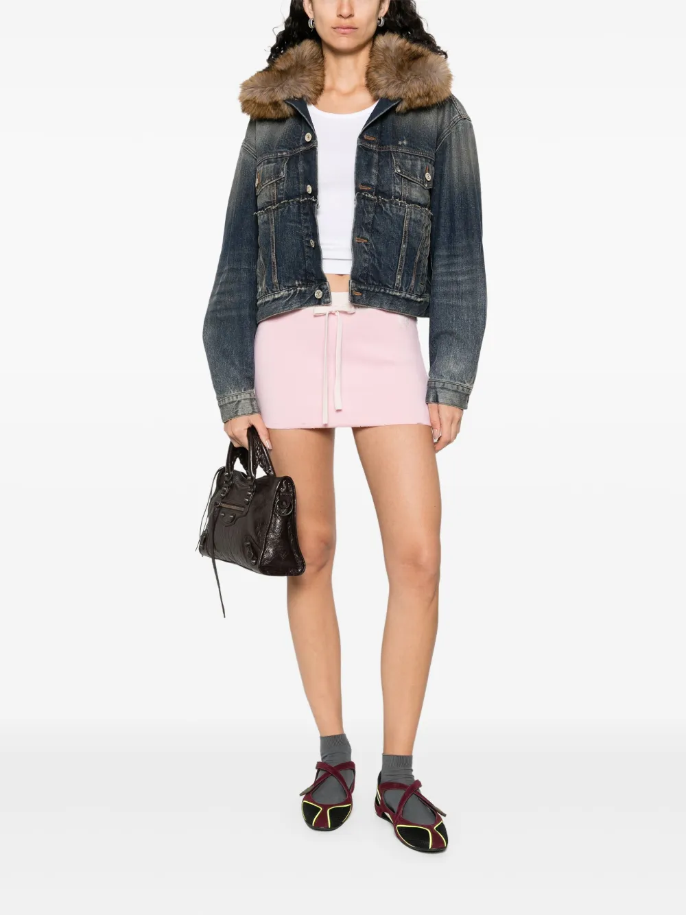 Balenciaga Spijkerjack met kraag van imitatiebont Blauw