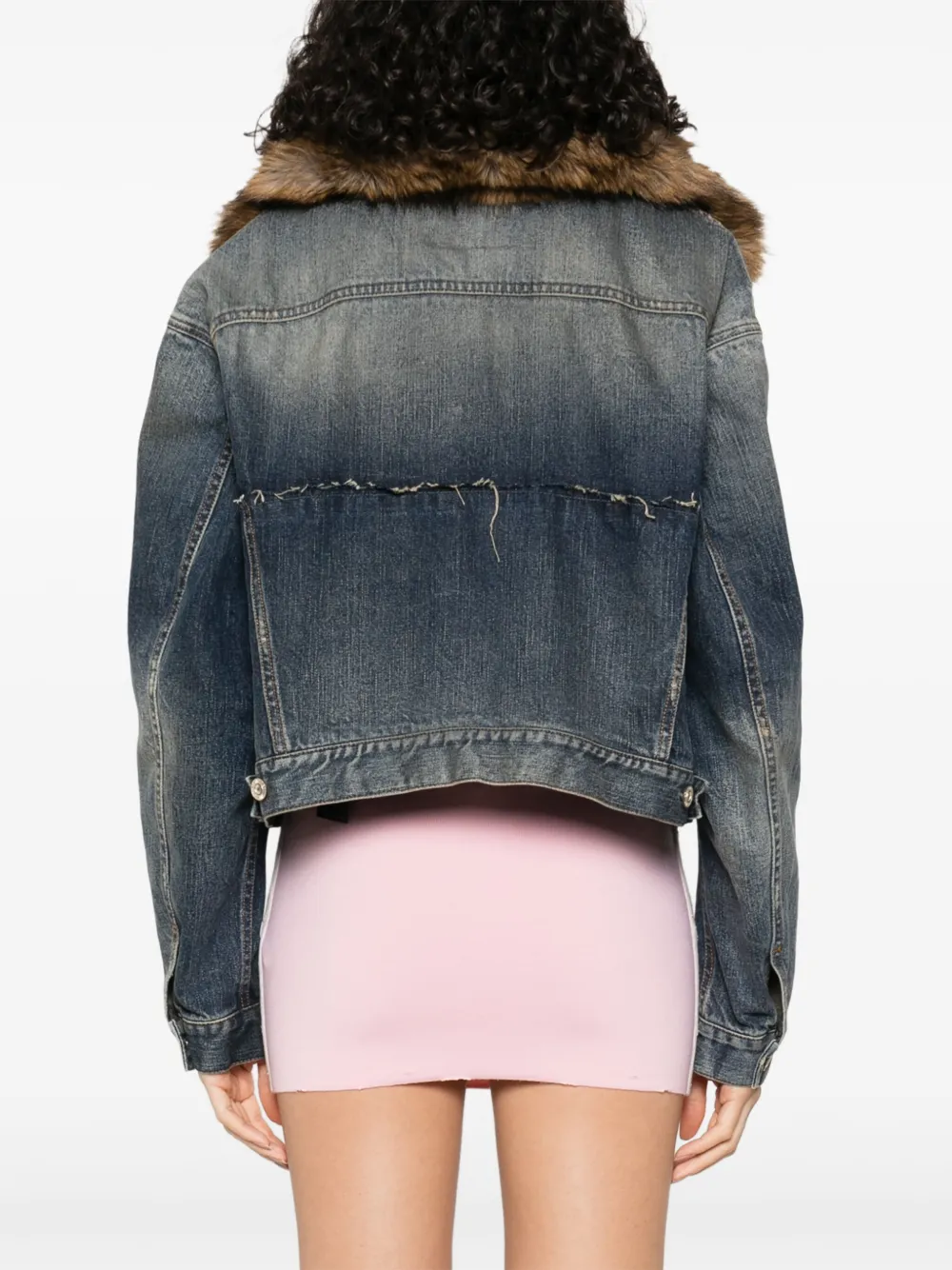 Balenciaga Spijkerjack met kraag van imitatiebont Blauw