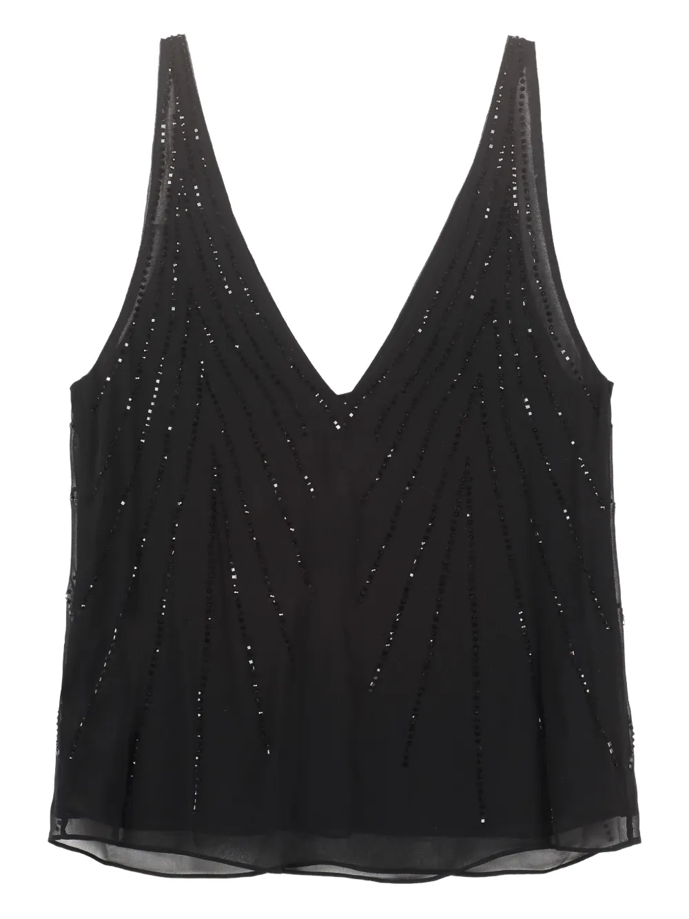Retrofete top con cuello en V y mostacillas | negro | Image 1