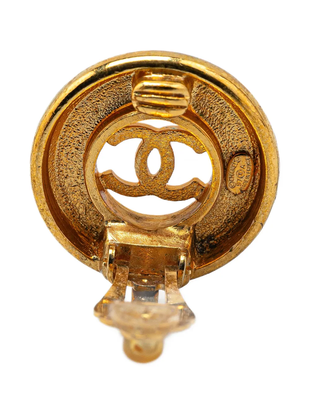 Pre-owned Chanel 1997 Gold Plated Cc Clip On Earrings Costume Earrings In 金色