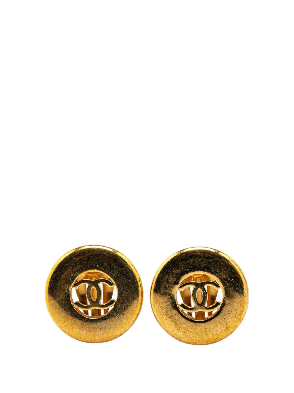 Pre-owned Chanel 1997 Gold Plated Cc Clip On Earrings Costume Earrings In 金色