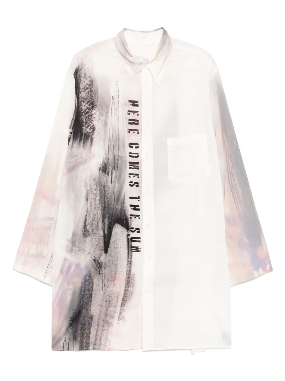 Yohji Yamamoto Overhemd met asymmetrische kraag en print Wit