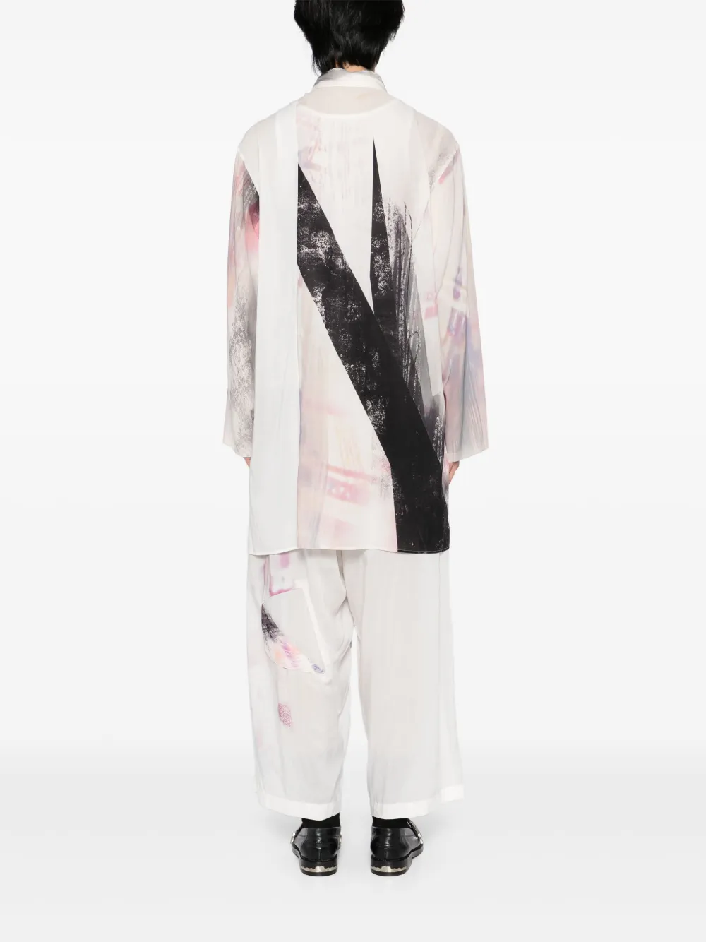 Yohji Yamamoto Overhemd met asymmetrische kraag en print Wit