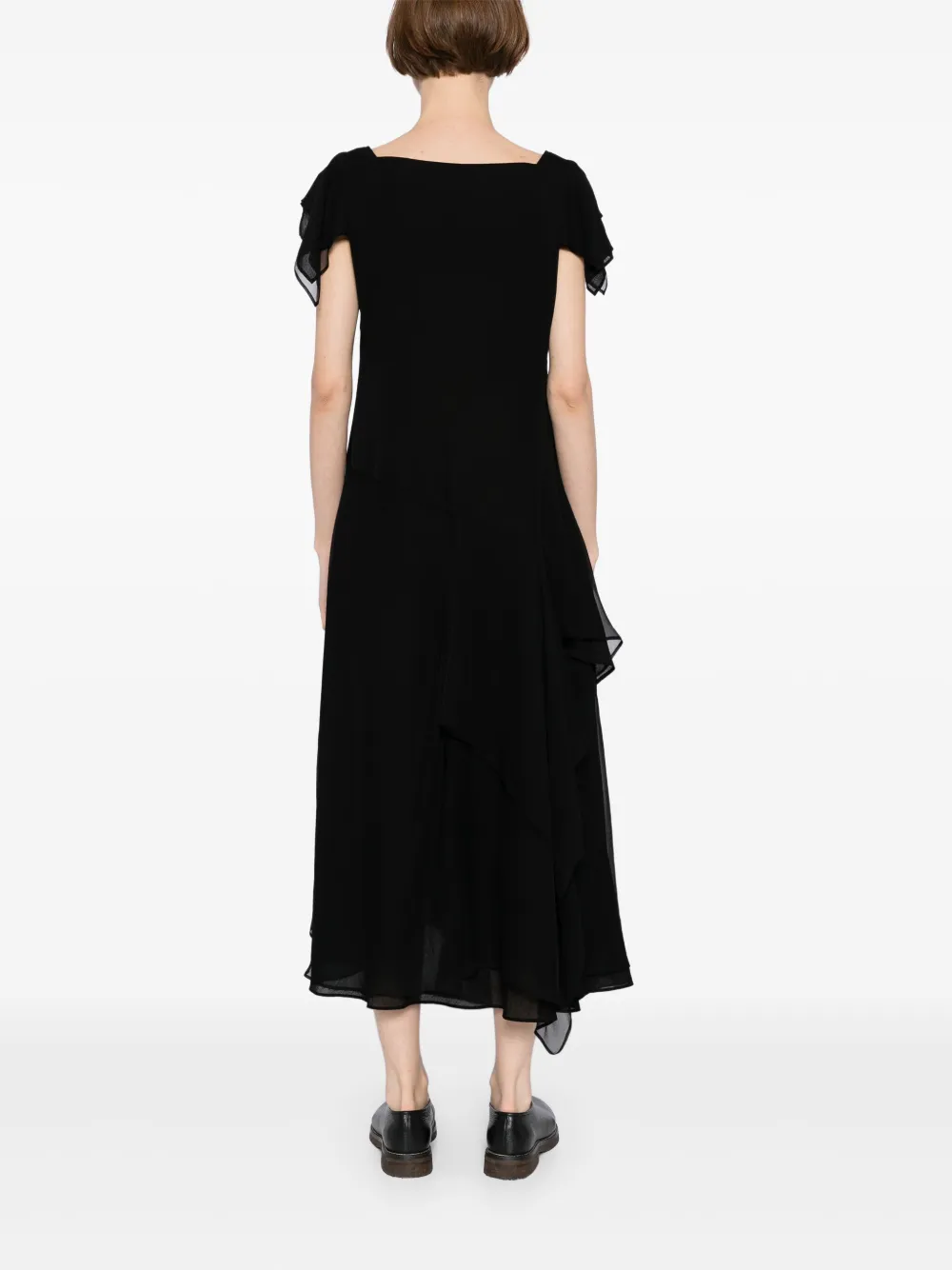 Yohji Yamamoto Jurk met gedrapeerde vierkante hals Zwart