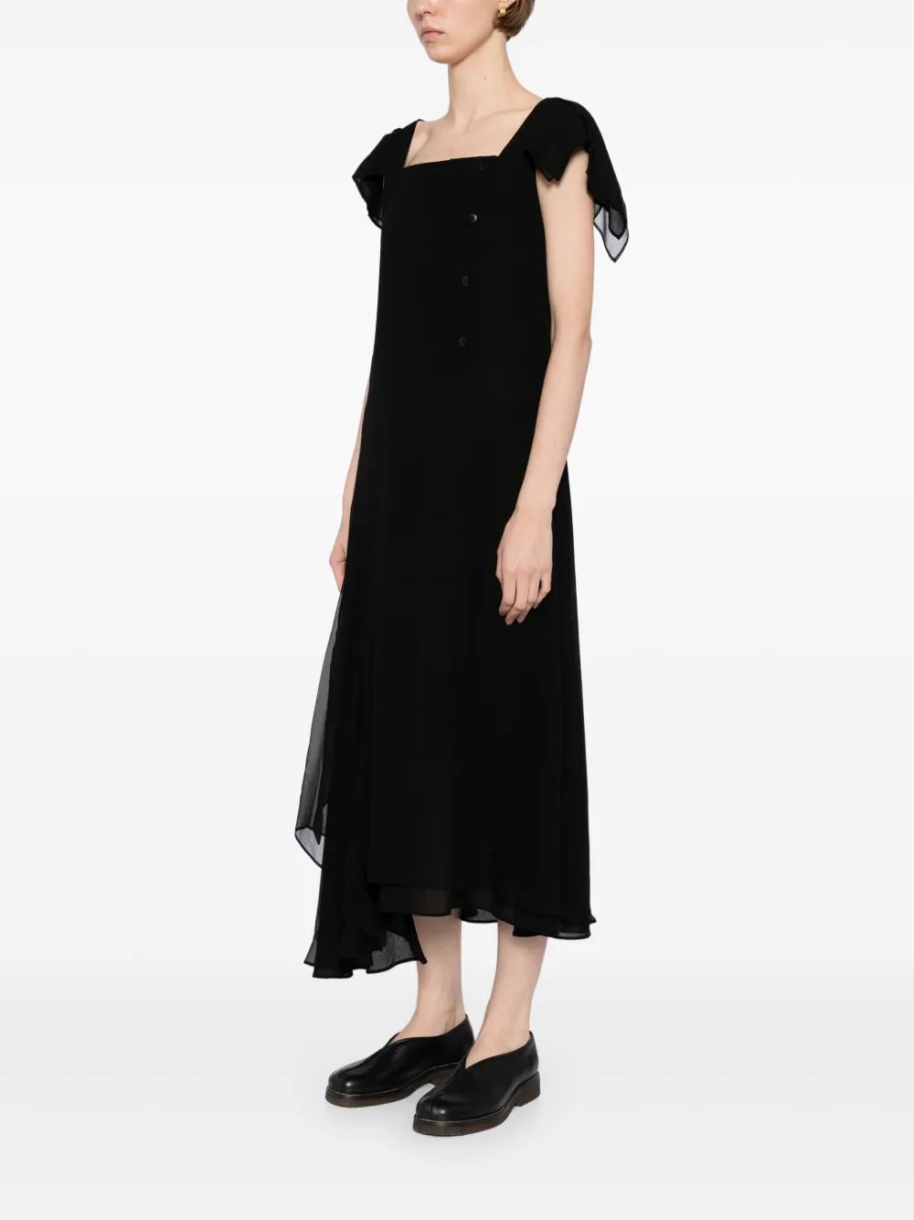 Yohji Yamamoto Jurk met gedrapeerde vierkante hals Zwart