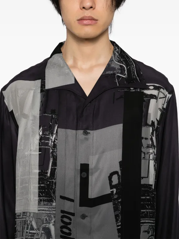 Yohji Yamamoto message-print switching-hem Shirt | Black | FARFETCH BE