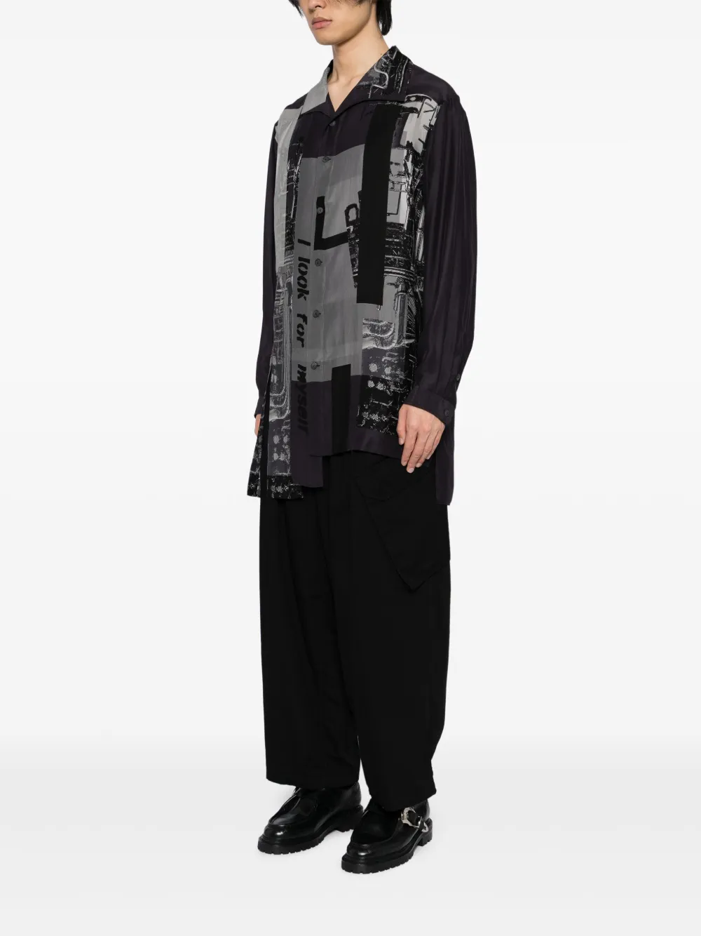YOHJI YAMAMOTO MESSAGE-PRINT SWITCHING-HEM SHIRT