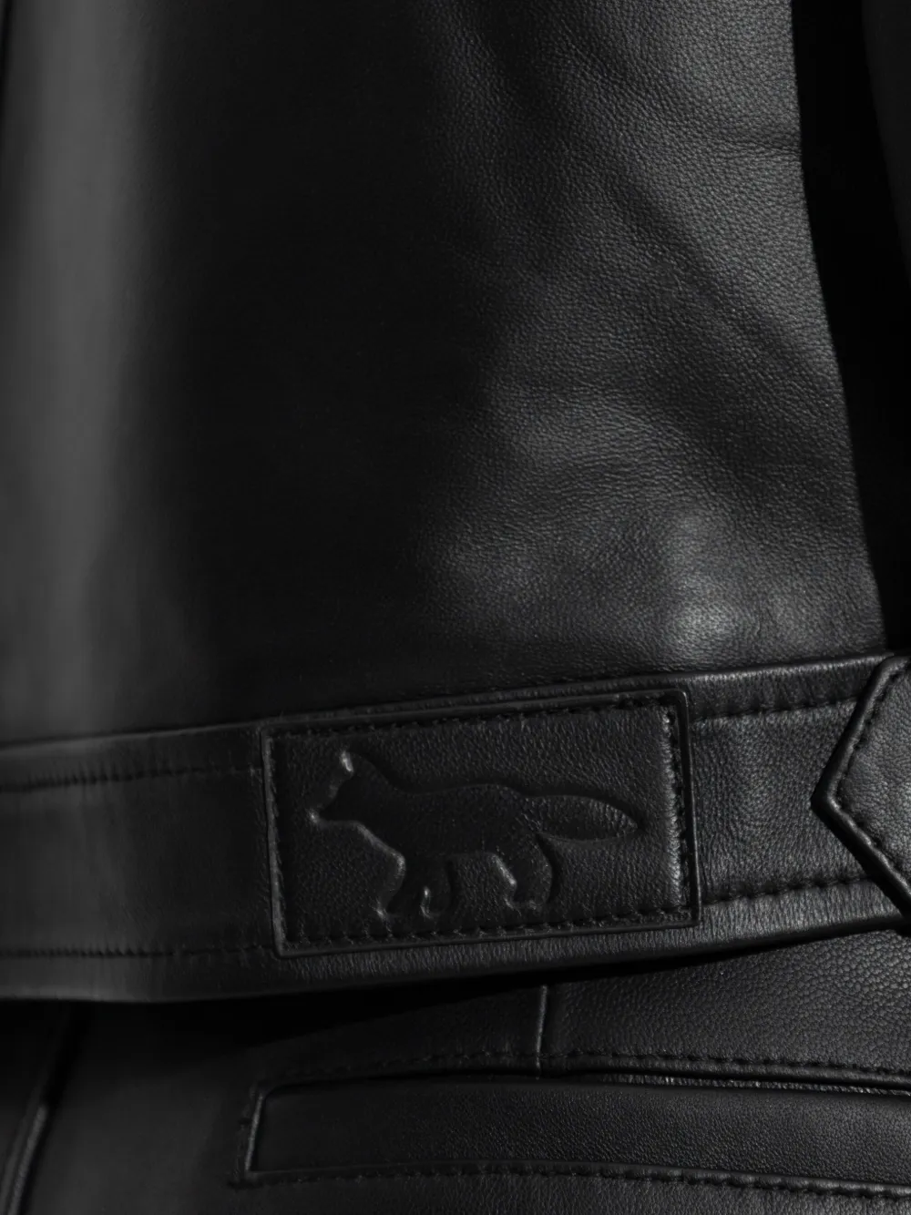 Shop Maison Kitsuné Cropped Leather Jacket In Black