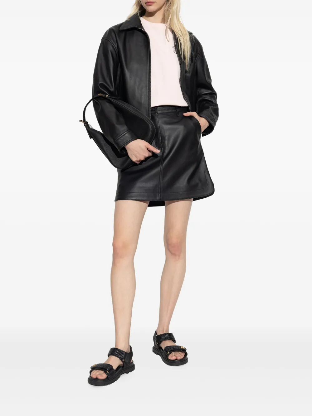MAISON KITSUNÉ CROPPED LEATHER JACKET