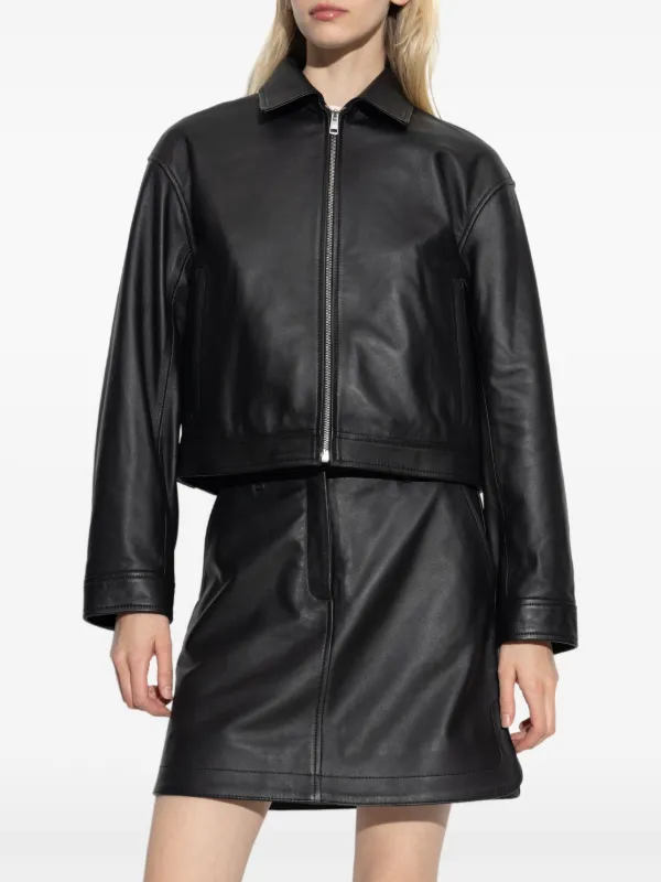 Maison Kitsuné クロップド レザージャケット | ブラック | FARFETCH JP