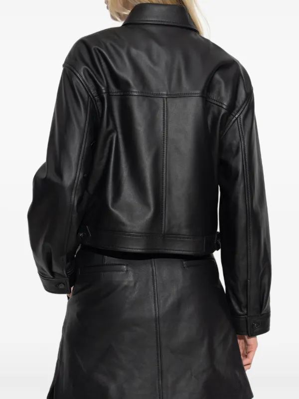 ブラック クロップド レザージャケット フード付き Prada クロップド レザージャケット | ブラック | FARFETCH JP