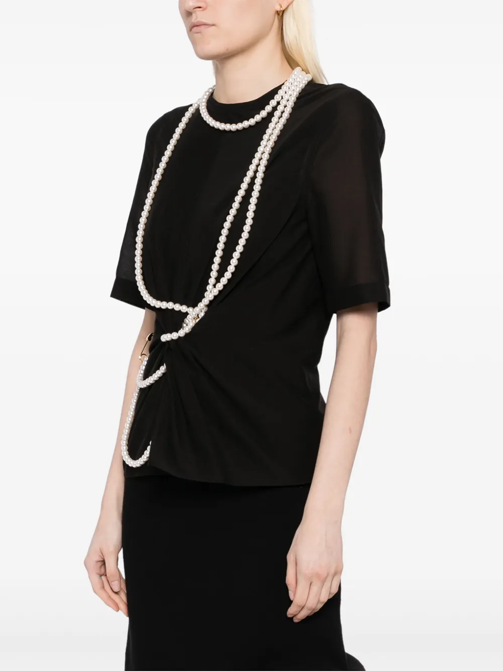 Shop Moschino Pearl-embellished T-shirt In Schwarz