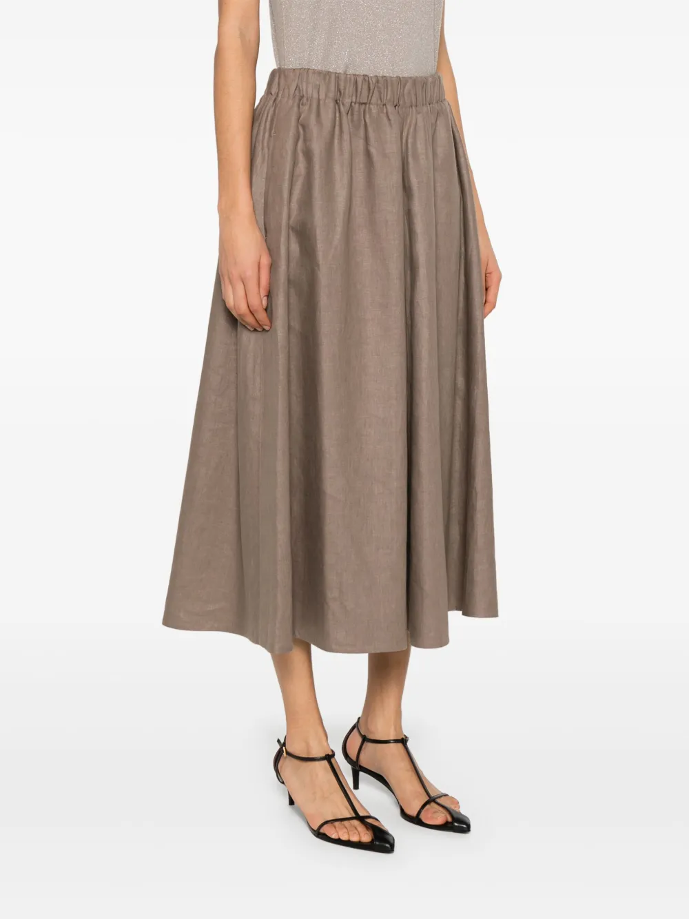 Brunello Cucinelli Linnen midi-rok Bruin