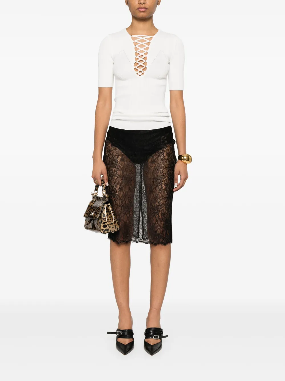 ELISABETTA FRANCHI CROSSOVER-LACE KNITTED TOP