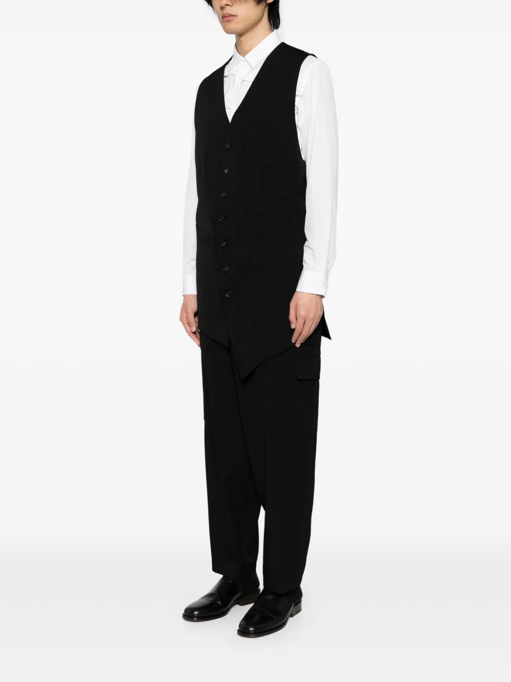 Yohji Yamamoto Asymmetrisch wollen gilet Zwart