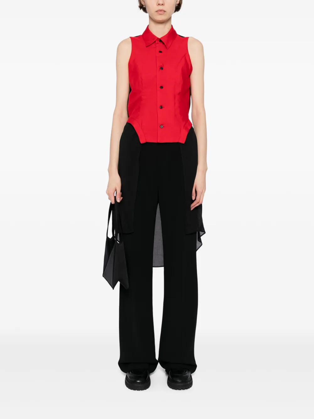 Yohji Yamamoto Satijnen gilet met klassieke kraag Rood