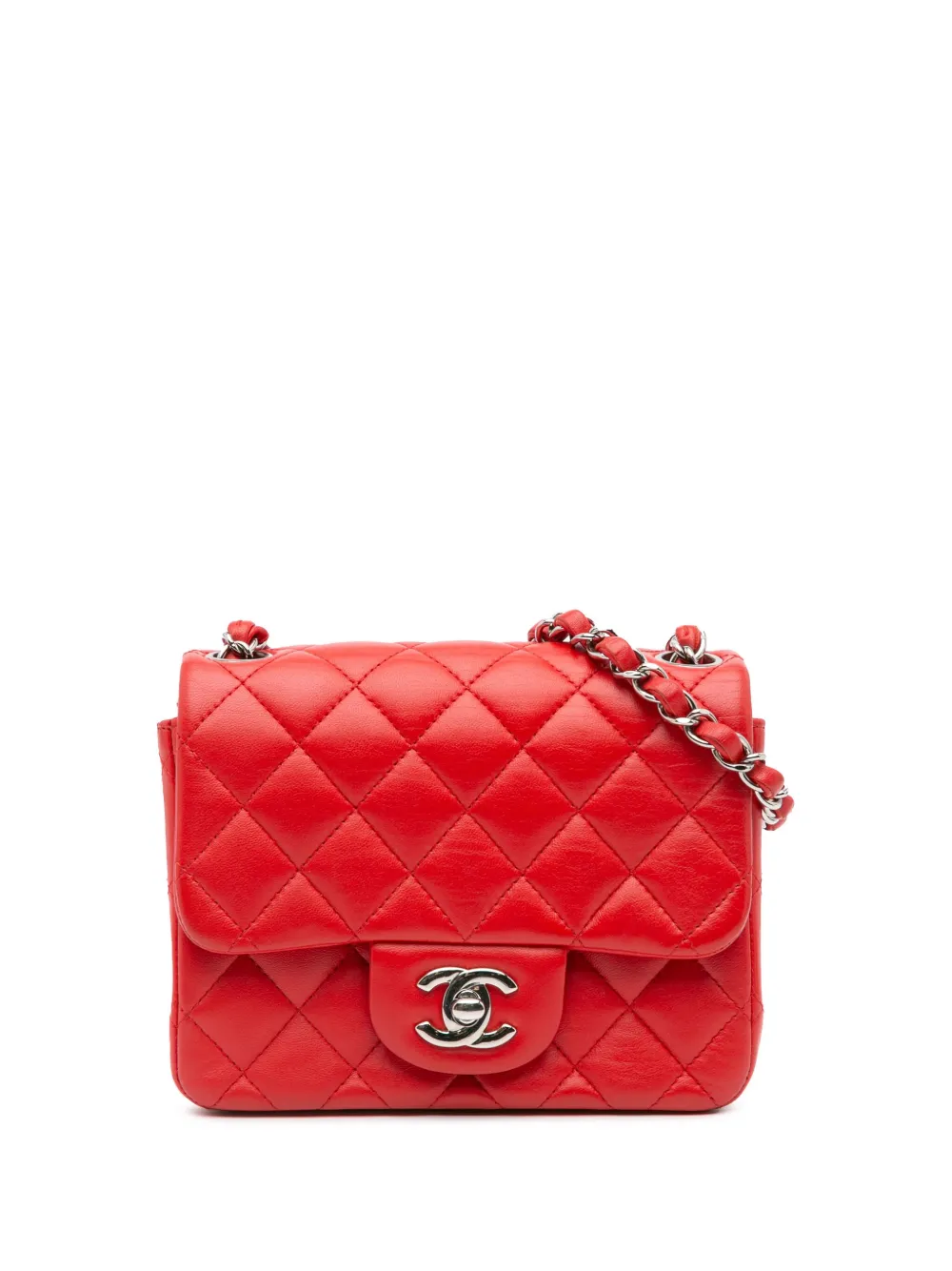 CHANEL Pre-Owned 2016-2017 Mini Square Classic Lambskin Flap crossbody bag | Red | Image 1