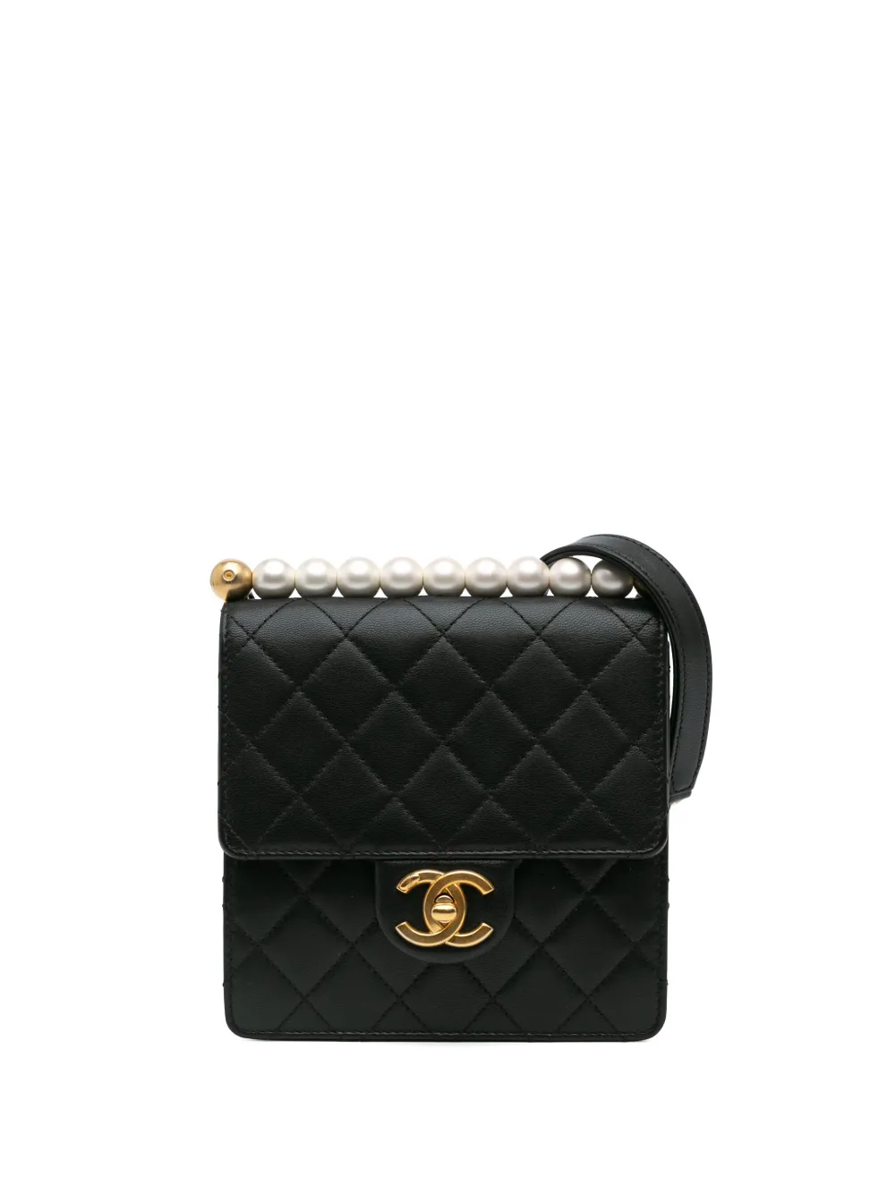 CHANEL Pre-Owned 2019 スモール ラムスキン シック パール フラップ ショルダーバッグ - ブラック CHANEL Pre-Owned 2019 スモール ラムスキン シック パール フラップ ショルダーバッグ - ブラック